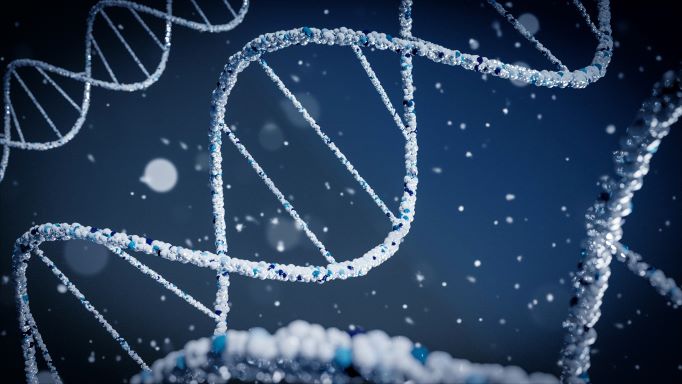 Strands of DNA to illustrate human genome editing
