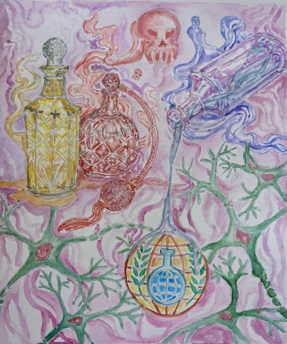 Drawing of poison bottles to signify chemical weapons