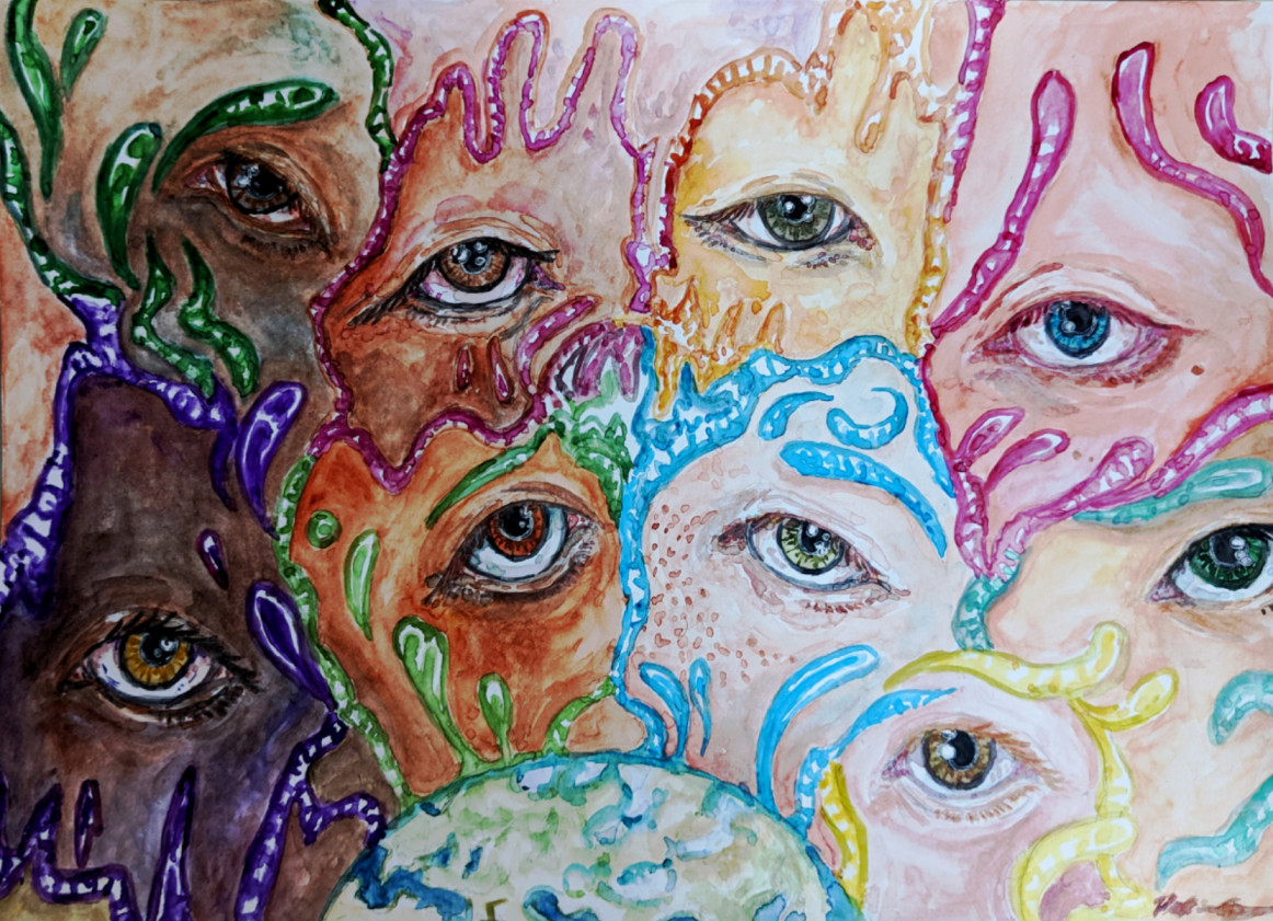 Illustration of human diversity showing faces of different skin colours
